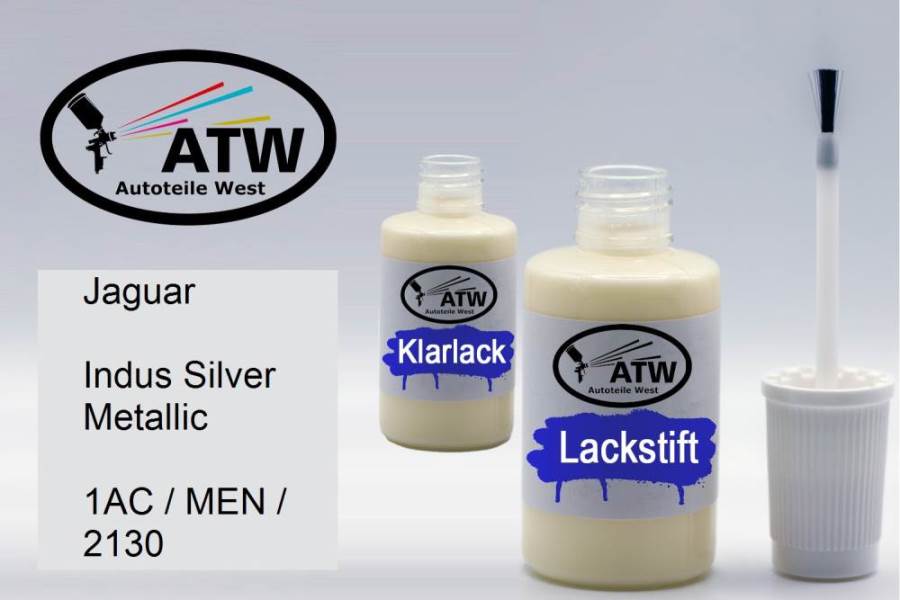 Jaguar, Indus Silver Metallic, 1AC / MEN / 2130: 20ml Lackstift + 20ml Klarlack - Set, von ATW Autoteile West.